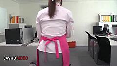 Asian Office Lady Chihiro Akino Slams Hardcore Blowjob for Creampie.