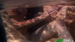 lesbian teen 18+s dive into muff in pool