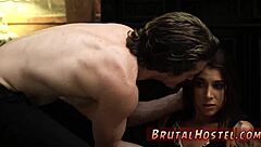 slave tramples faces of excited young tourists