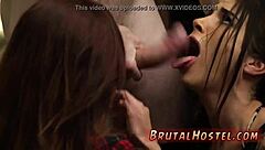 slave tramples faces of excited young tourists