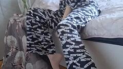 Elza Kom In Nylon Tights Fetish With Panty Sniffing In Bedroom