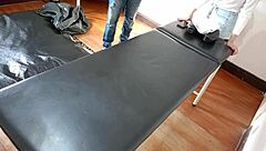 Male undergoes Brazilian waxing on dick and ass.