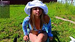 Watch me masturbate my wet pussy outside while people stare!