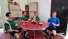 soccer team makes the girl suck the whole team.