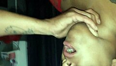 Submissive brazilian sucks giant cock then gets fucked doggystyle