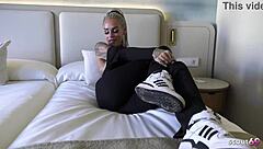 Slim german mature wife with tattoos discusses no condom cheating at hotel