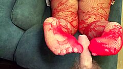 BBW milf says, 'Enjoy this footjob!'