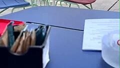 I flash brunette in outdoor public for pov sex blowjob