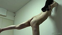 akane iruma rocking a pink leotard and socks for workout