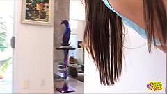 beautiful brunette visits friend for pussy licking and fingering