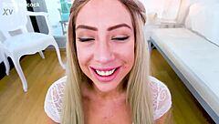 Sunny Chase Performs No-Hands Blowjob on Huge Cock and Swallows Cum