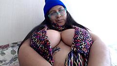 What happens when BBW goes topless on a cold day? Her nipples get hard!