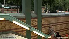 This pierced pussy blonde is getting fucked hard in public