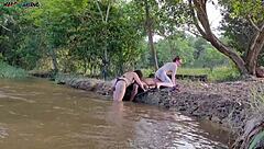 Bold Outdoor Threesome by River