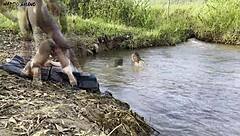 Bold Outdoor Threesome by River