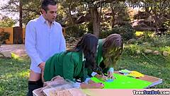 Cute Teen In Uniforms Offers Free Pussy Stand At University