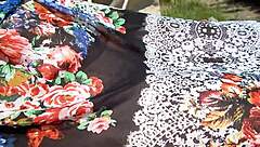 Hairy mature woman wears transparent dress in public