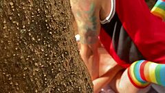 Latina uses sex toy on wet pussy outdoors