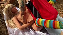 Latina uses sex toy on wet pussy outdoors