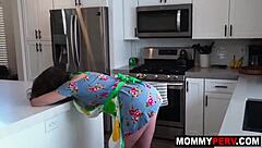 Stepson helps stepmother with shaving after a chat