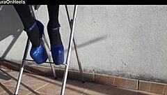 Petite Latina In Denim Shorts And Heels!