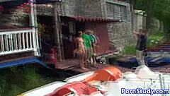 European Eurobabe Rides Nude on Waterbike