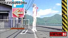 Watch this futanari masturbate while dancing to the beat