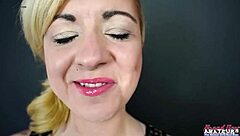 Blonde cute hottie keyton sucks a cock and gets her wet pussy fucked. Bent over for rimjob and swallow.