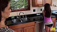 Hey, kitchen spanking ignites Eva Long and Kendra Khalessi's lesbian heat!