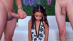 Little Slut Swallows Friend's Huge Cock