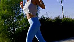 Witness a stunning blonde cougar getting wild outdoors.