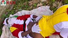 New Year Fuck Between African Santa And Stepdaughter Of His Close Friend In The Bush