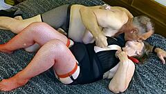 Bbw granny carmen uses little black dildo for pussy licking and cum