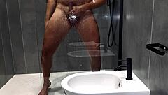 Hot shower spying with steamy rubs and moans