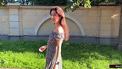 Teen 18+ flashes ass plug in fishnet pantyhose publicly