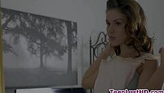 Young brunette teen hottie sucks monster cock, bent over for anal fucking, cum dumped