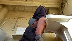 Hot wife and neighbor enjoy pussy eating in the laundry room