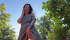 Teen 18+ flashes ass plug in fishnet pantyhose publicly