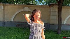 Teen 18+ flashes ass plug in fishnet pantyhose publicly