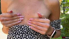 Teen 18+ flashes ass plug in fishnet pantyhose publicly