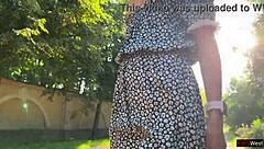 Teen 18+ flashes ass plug in fishnet pantyhose publicly