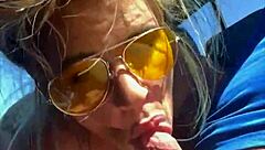 the blonde slut got fucked in public, then took a huge facial