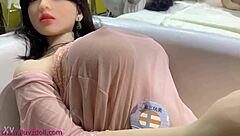 check out this wm sex doll's breast softness test and boobs simulation function