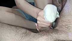 socksjob with cum filled sock