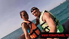 holiday public blowjob with asian amateurs, horny cumshot in outdoor setting