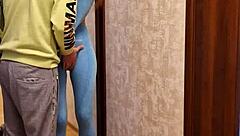 Athletic couple fucks intensely on roller skates with neighbors watching