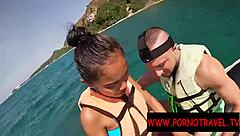 holiday public blowjob with asian amateurs, horny cumshot in outdoor setting