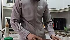 cooking tortilla while jerking off and cumming on food