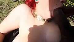 Nature boy fucks big titty red head artist in jungle!