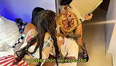 Girls' Night Turns into Threesome: Two Horny MILFs Fuck Pizza Dude, Creampie Action